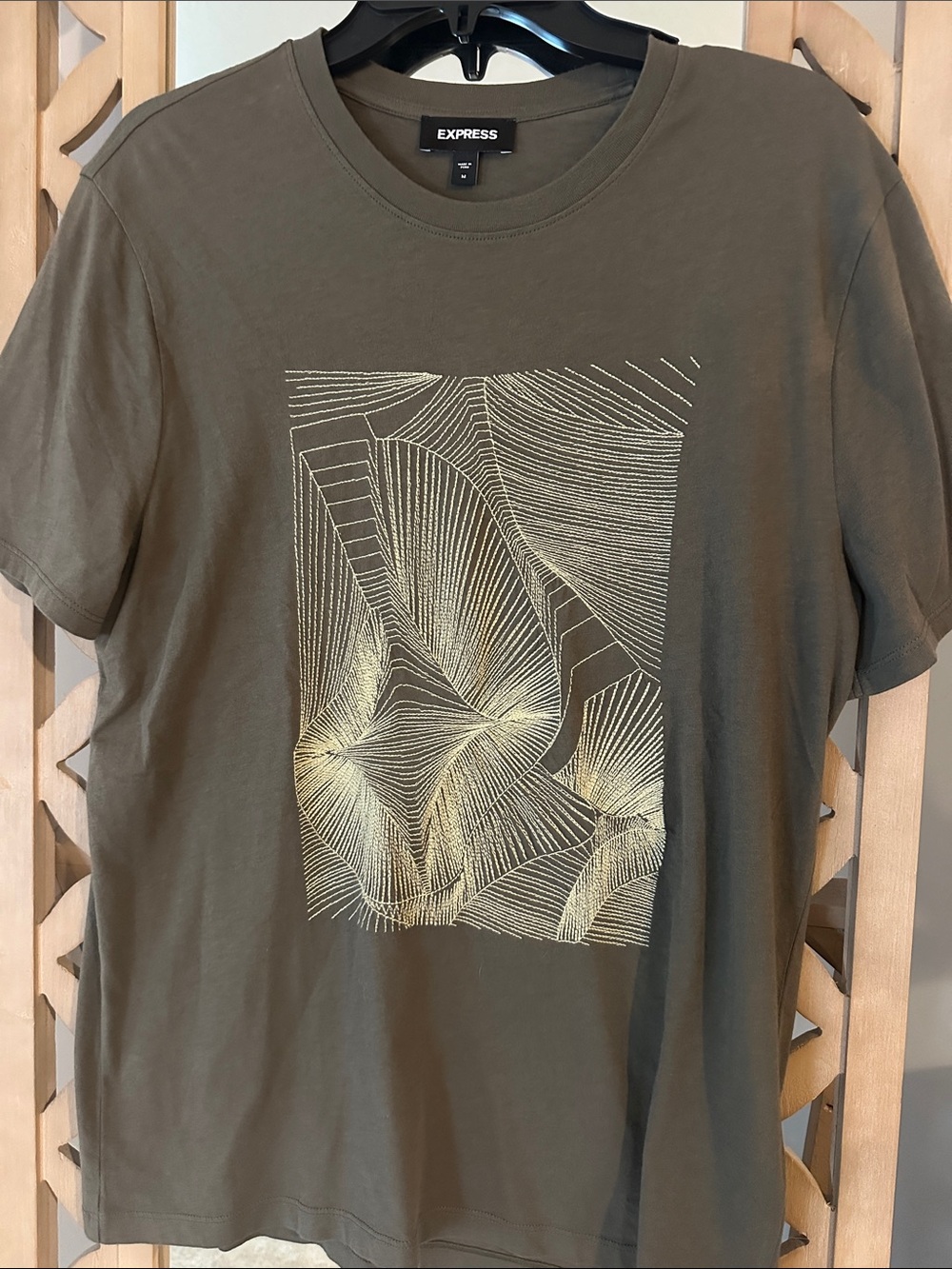 Express Olive Green Short Sleeve Graphic Crew Tee